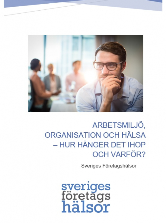 Omslag för rapporten Arbetsmiljö, organisation och hälsa – hur hänger det ihop och varför?